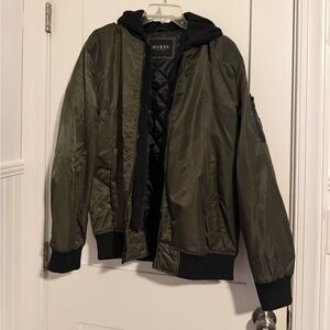 GUESS Men's Dark Green Bomber Jacket